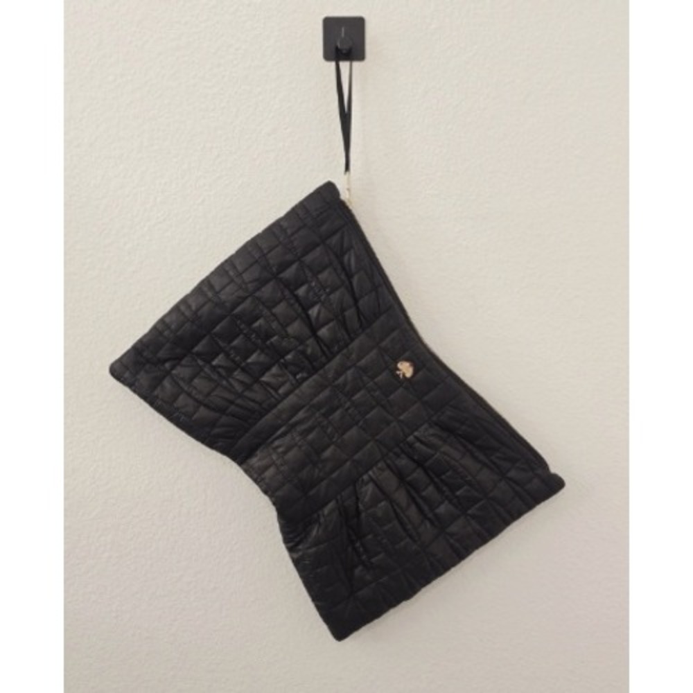 Kate Spade Black Quilted‎ Puffer Clutch Bow Nylon Bag Cosmetic Pouch Large